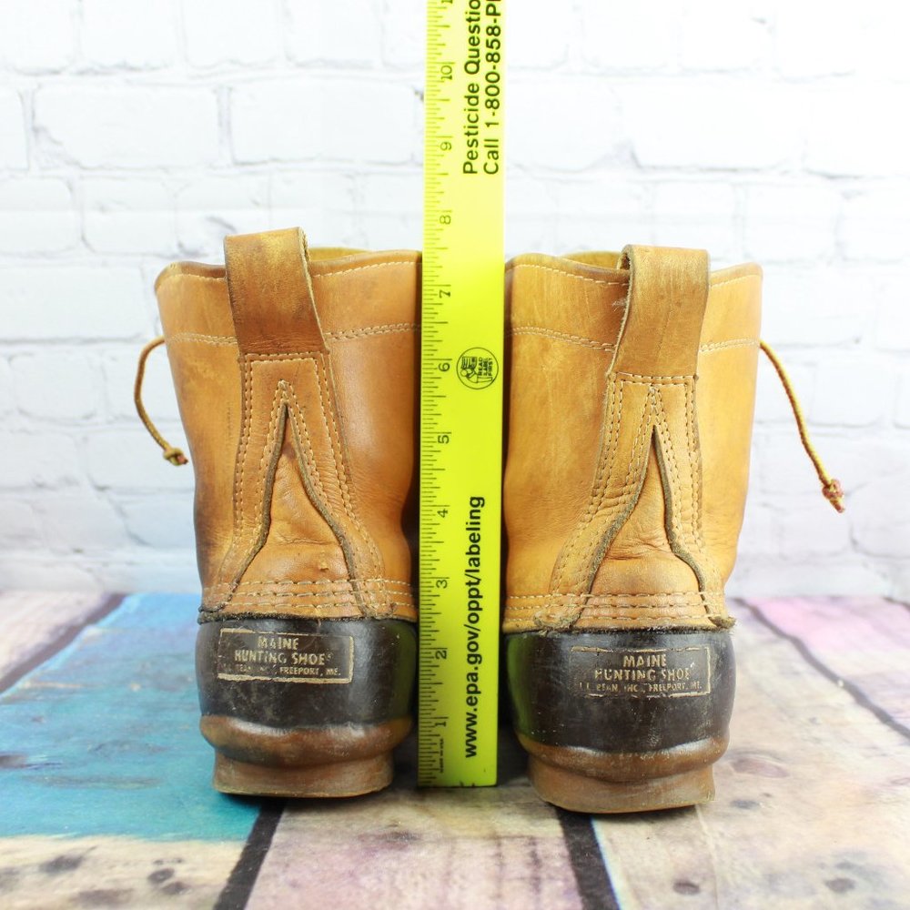 Vintage LL Bean Brown Leather Unlined Maine Hunting Shoe Duck Boots Size 8 - Picture 7 of 9